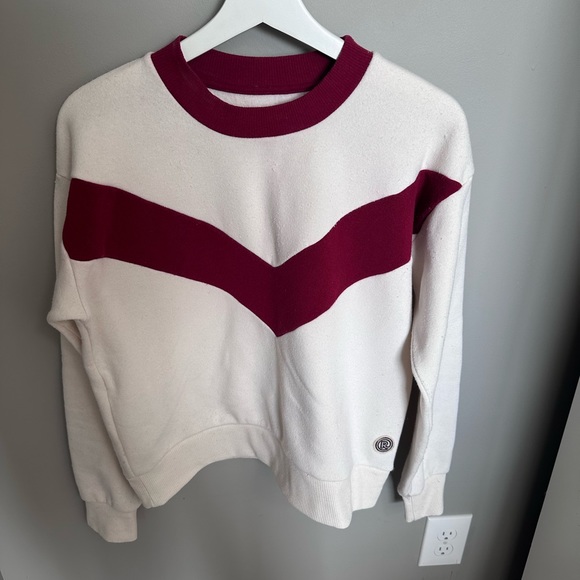 Re-Spun by Marine Layer Sweatshirt Chevron Crew Pullover Cream Red - Picture 5 of 6